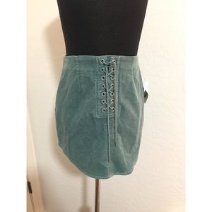 High waisted teal lace up skirt